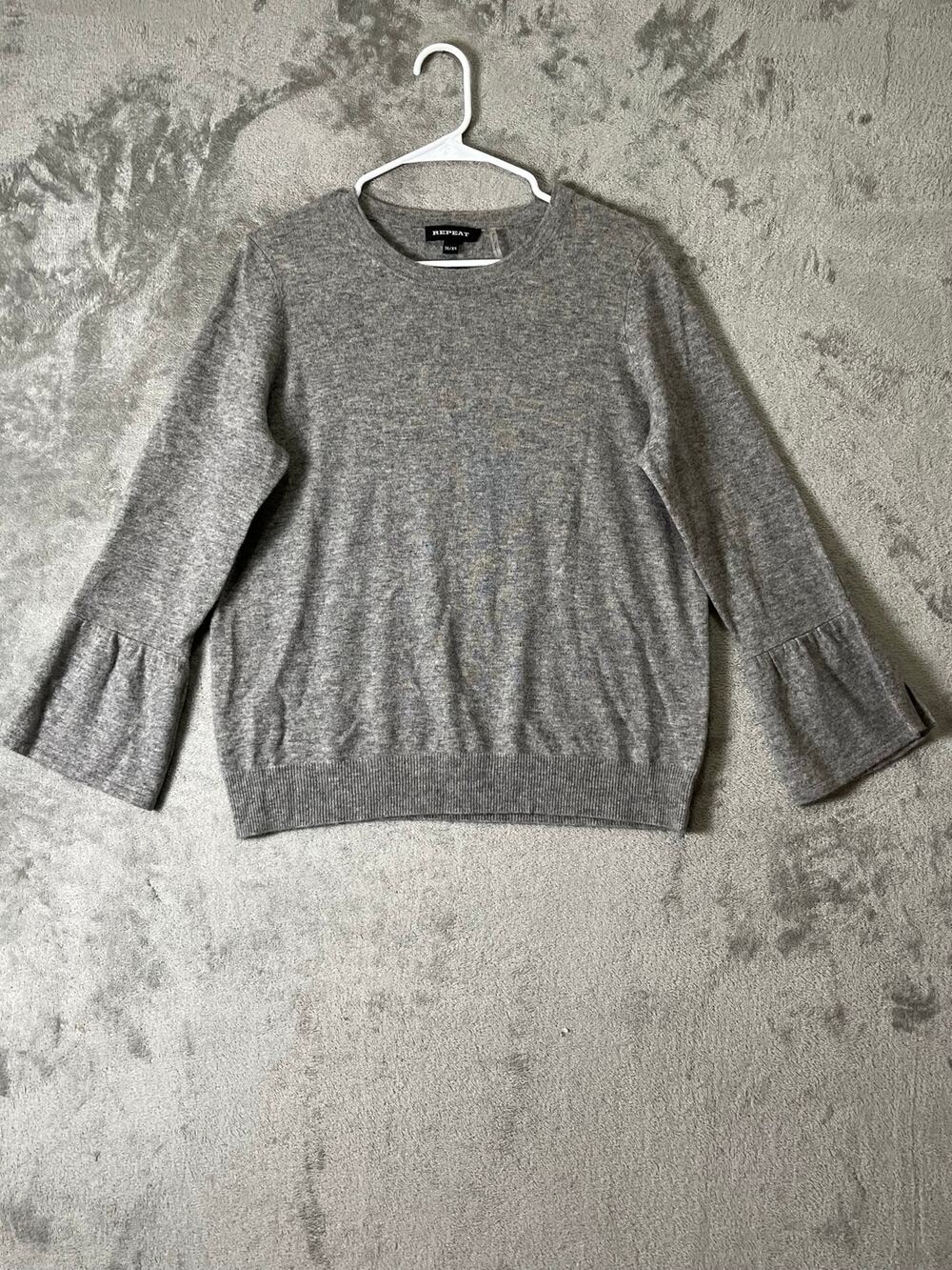 Repeat Cashmere Wool Blend Gray Bell Sleeve Sweater Quiet Luxury XS